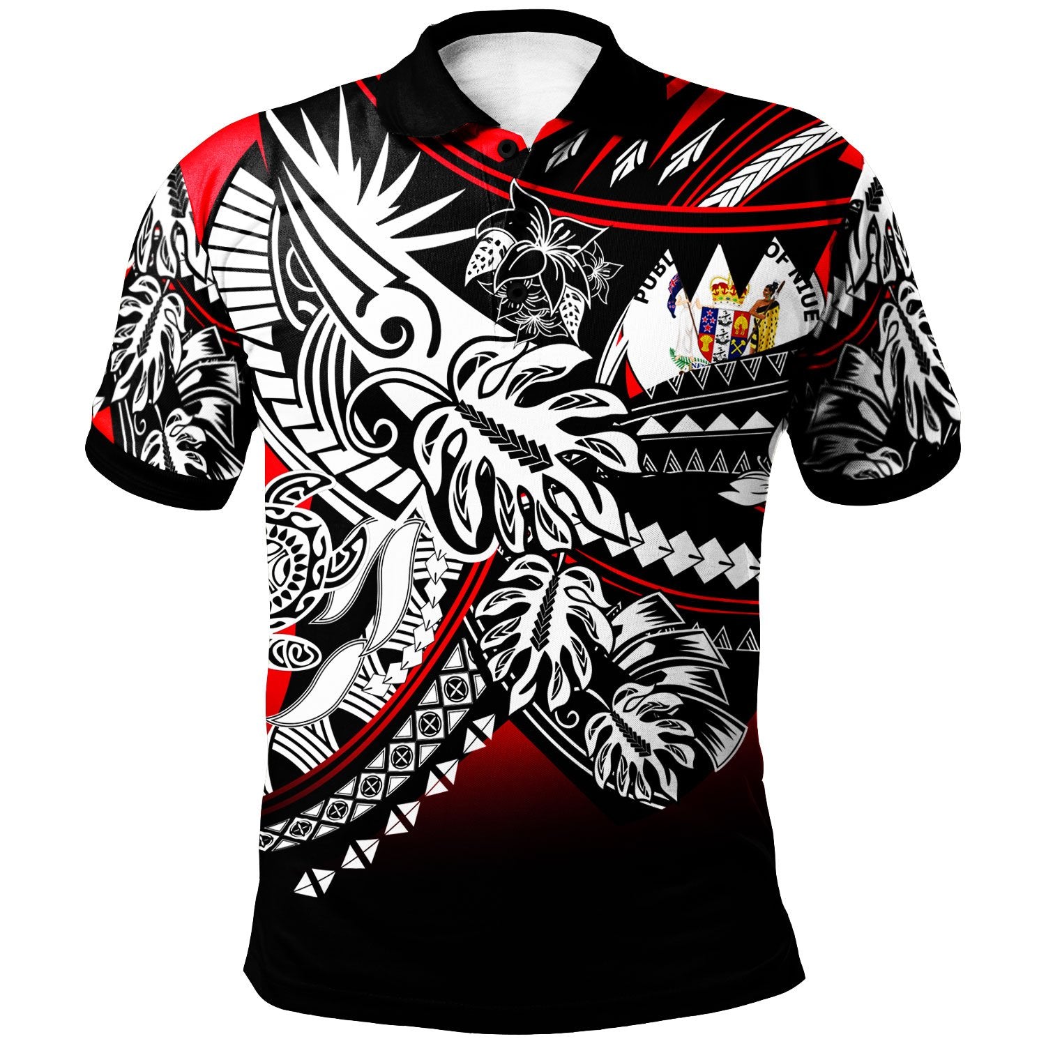 Niue Polo Shirt Tribal Jungle Red Pattern Unisex Red - Polynesian Pride