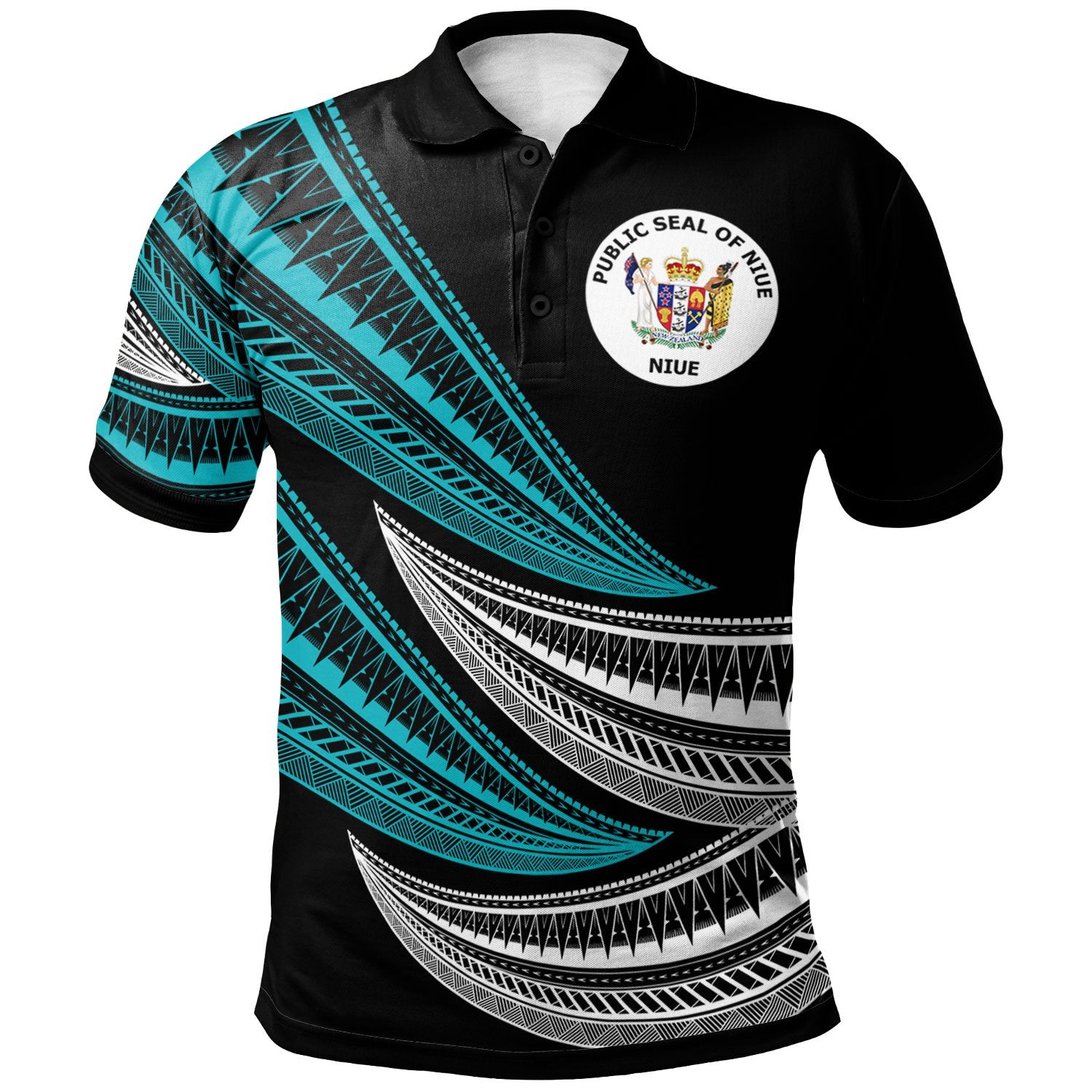 Niue Custom Polo Shirt Wave Pattern Alternating Blue Color Unisex Blue - Polynesian Pride
