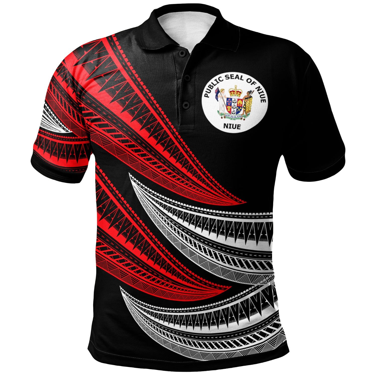 Niue Custom Polo Shirt Wave Pattern Alternating Red Color Unisex Red - Polynesian Pride
