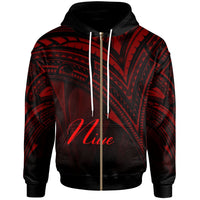 Niue Zip Hoodie Red Color Cross Style Unisex Black - Polynesian Pride