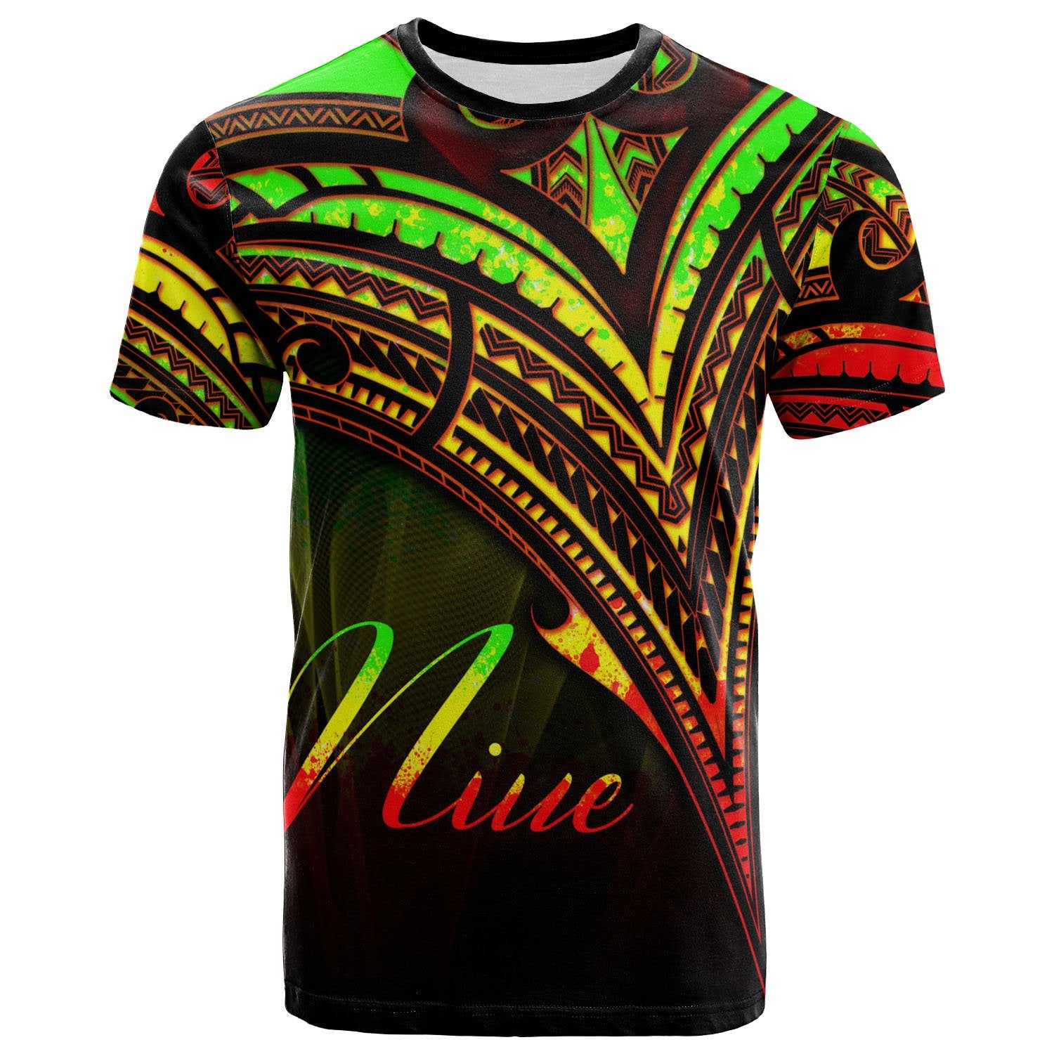 Niue T Shirt Reggae Color Cross Style Unisex Black - Polynesian Pride