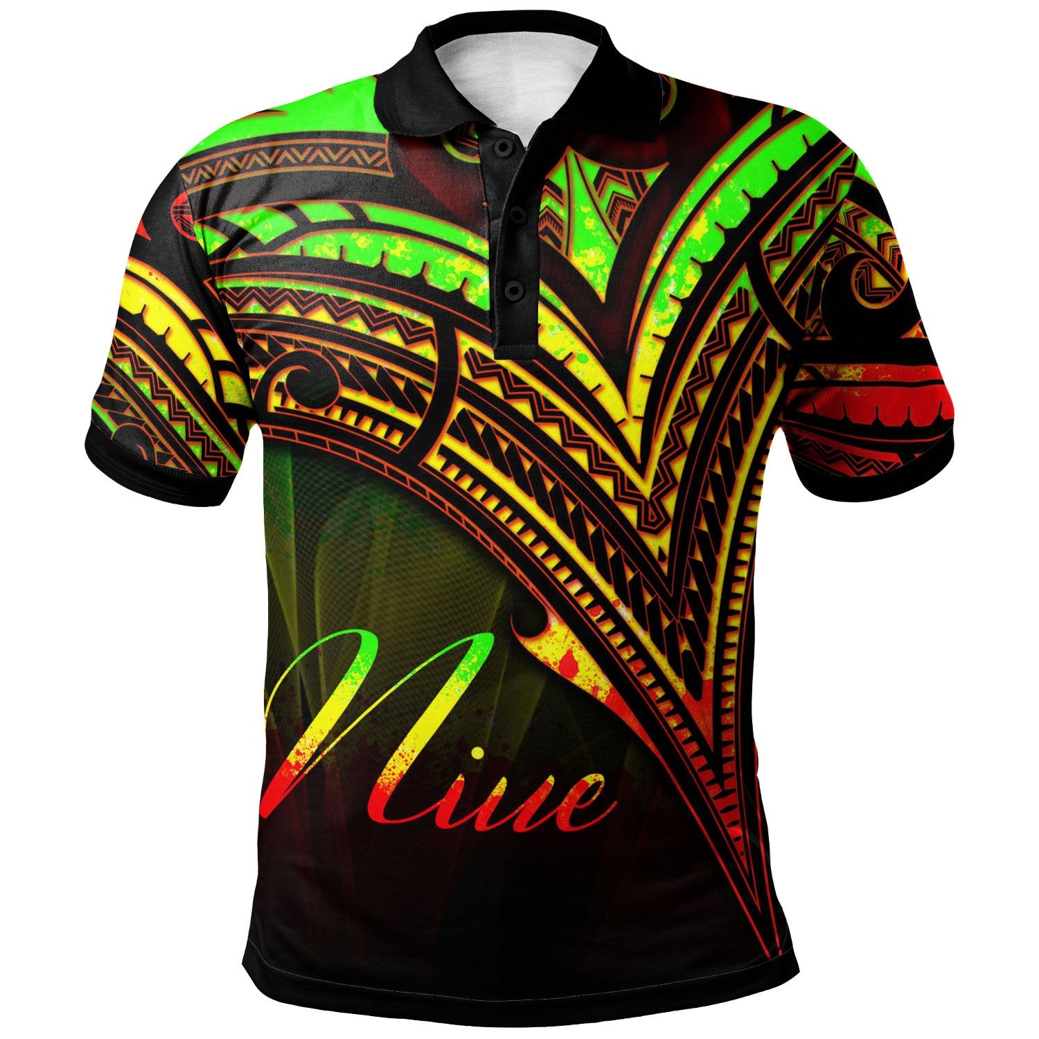 Niue Polo Shirt Reggae Color Cross Style Unisex Black - Polynesian Pride
