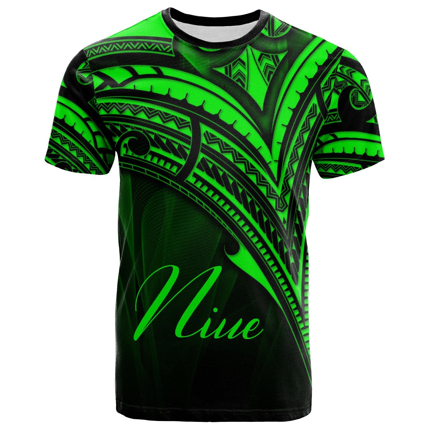 Niue T Shirt Green Color Cross Style Unisex Black - Polynesian Pride