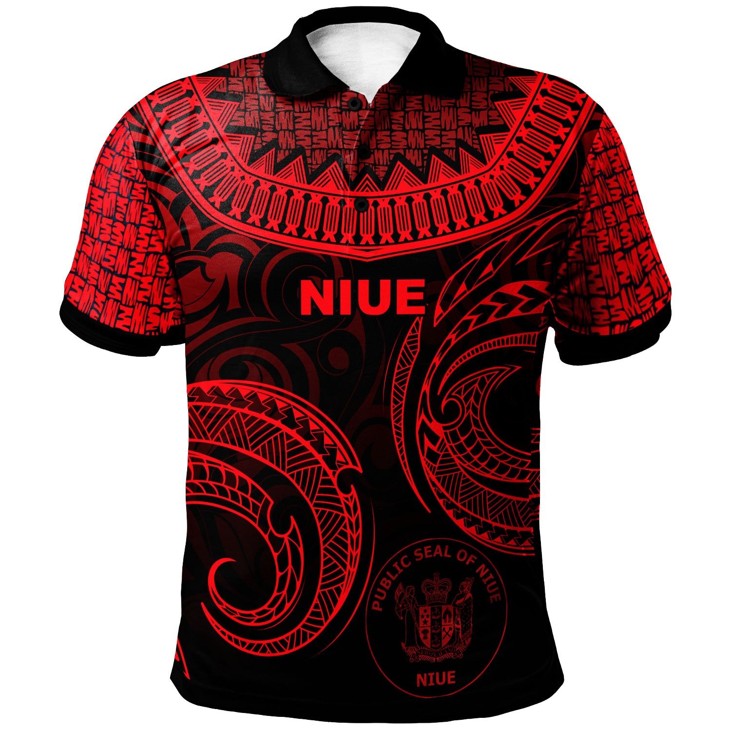 Niue Polo Shirt Unique Serrated Texture Red Unisex Red - Polynesian Pride