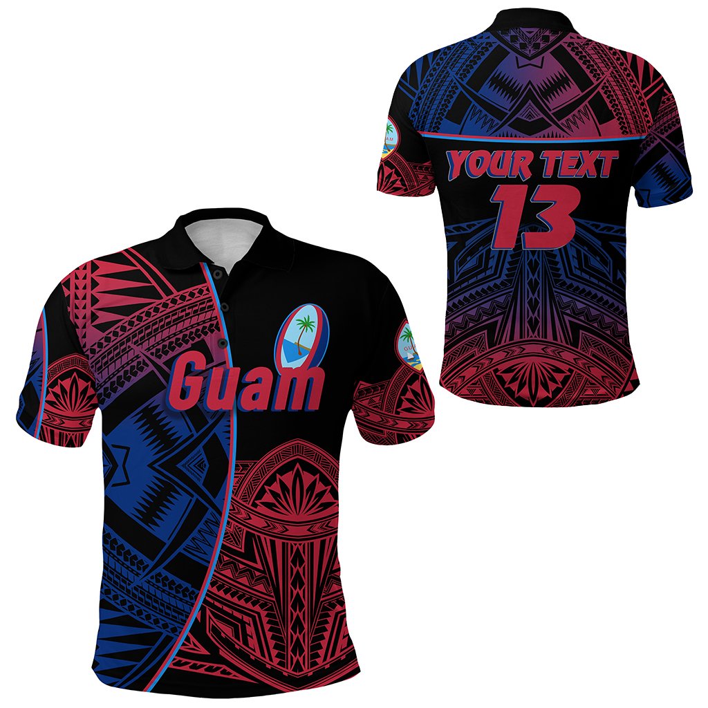 Custom Guam Rugby Polo Shirt Impressive Version Custom Text and Number Unisex Blue - Polynesian Pride