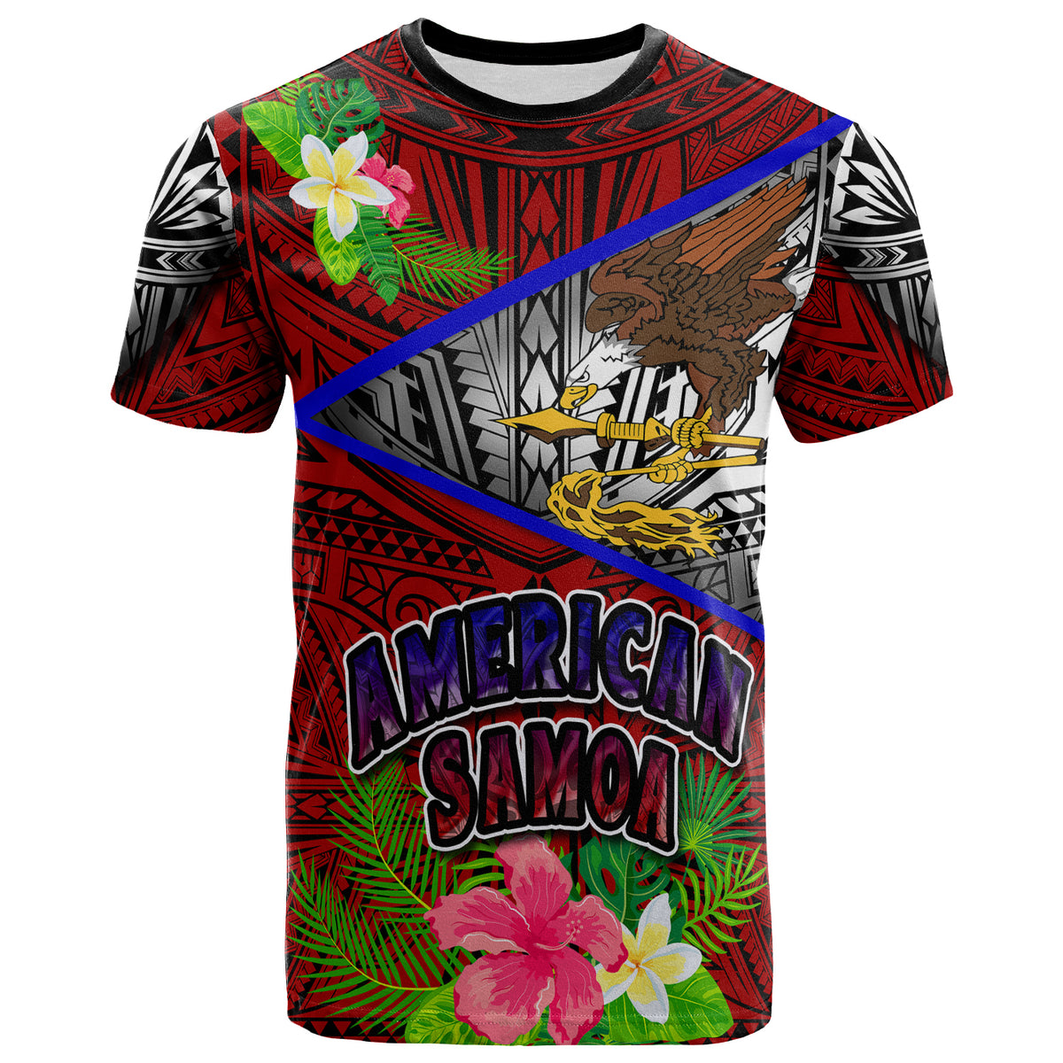 American Samoa T Shirt Custom American Samoa Eagle Flag Style With Polynesian Patterns T Shirt LT10 - Polynesian Pride