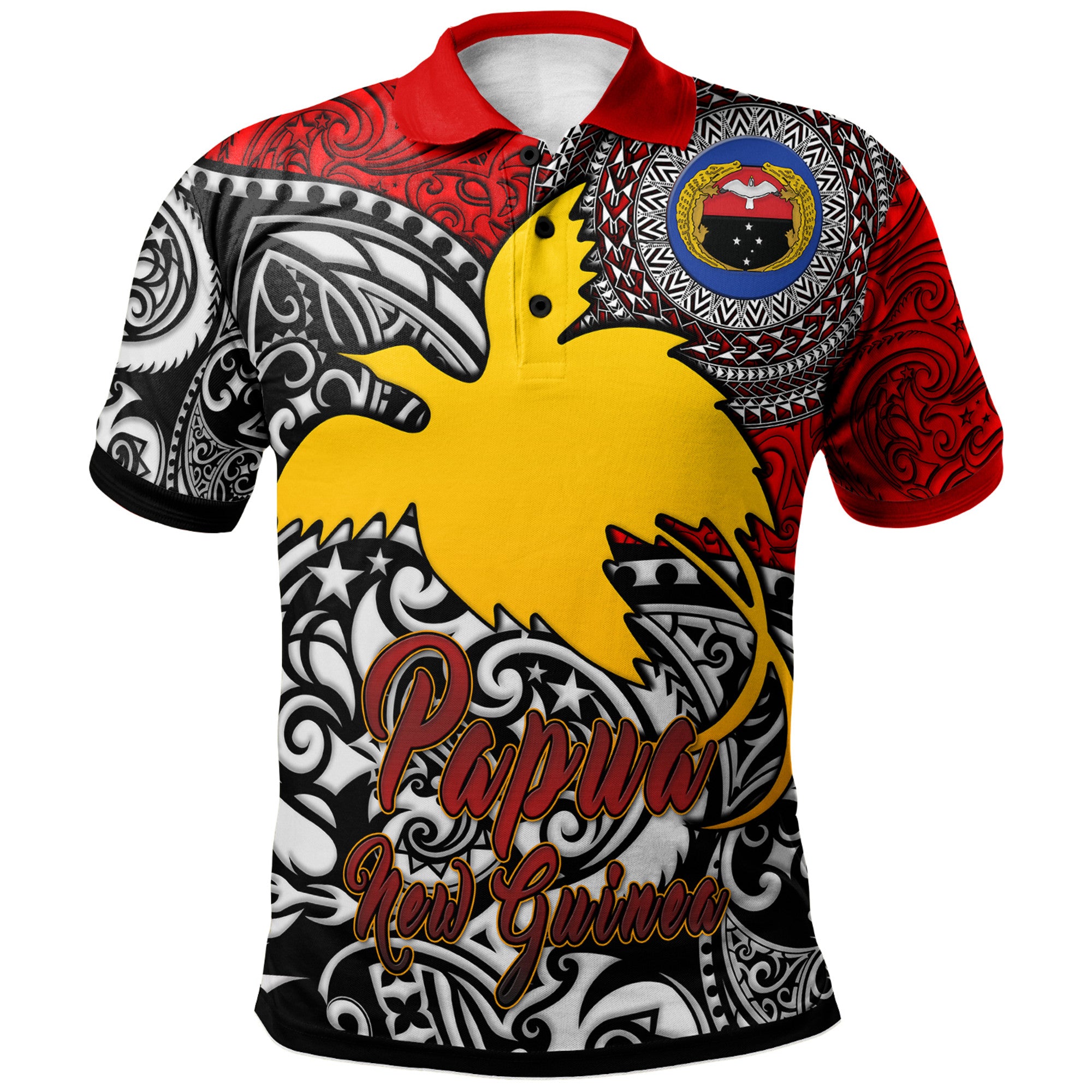 Papua New Guinea Polo Shirt Custom Gulf Of Papua New Guinea With Polynesian Patterns Polo Shirt Art - Polynesian Pride