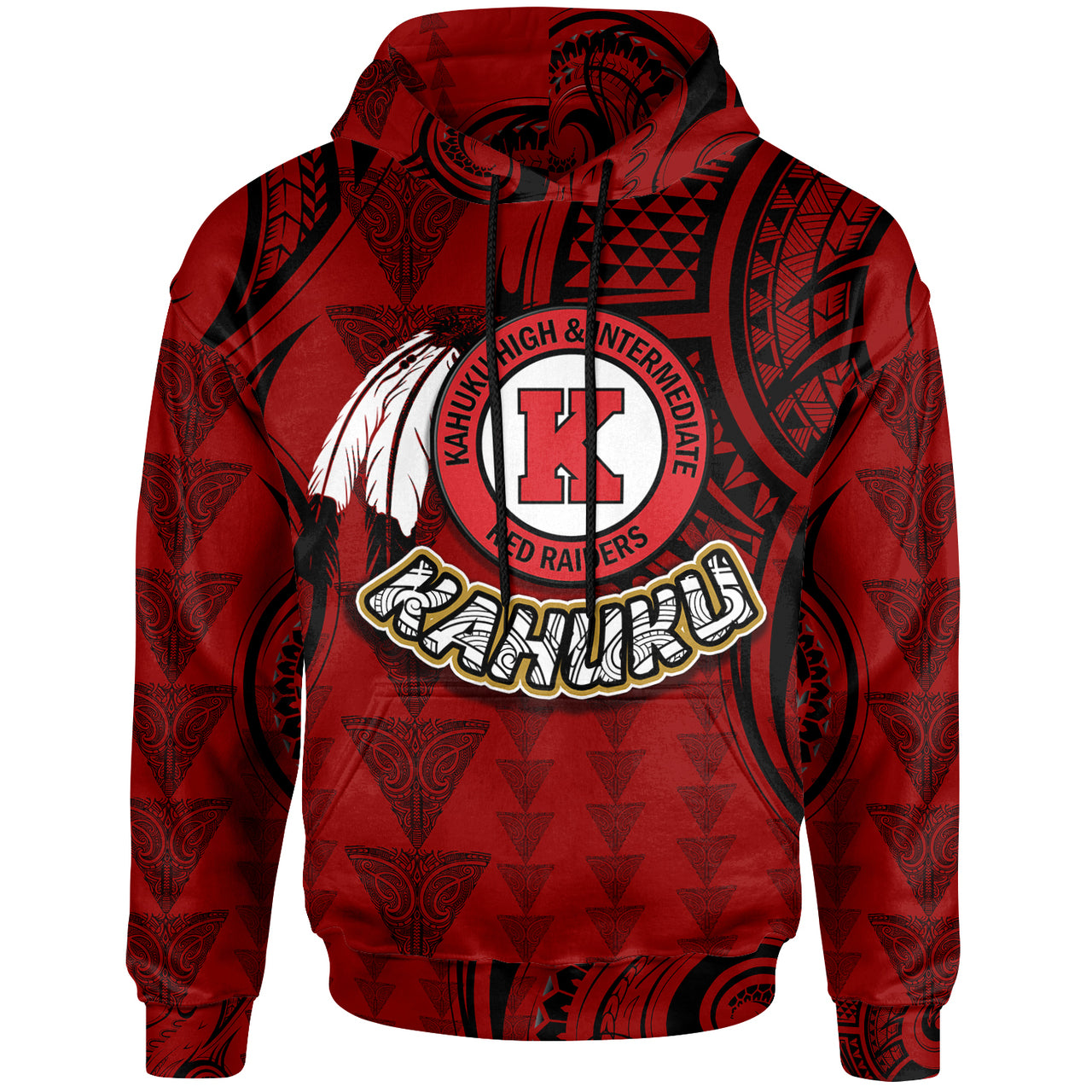 Hawaii Kahuku High & Intermediate School Custom Hoodie Hawaii Kahuku High School Polynesian With Triangle Stylized Pattern LT10 Red - Polynesian Pride