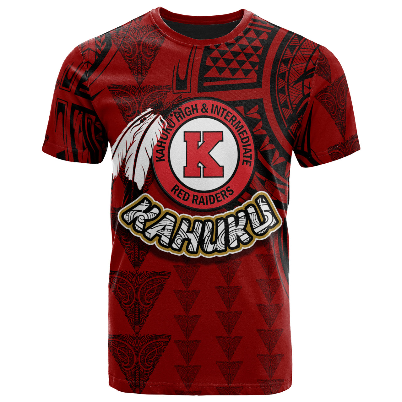 Hawaii Kahuku High & Intermediate School Custom T Shirt Hawaii Kahuku High School Polynesian With Triangle Stylized Pattern LT10 Red - Polynesian Pride