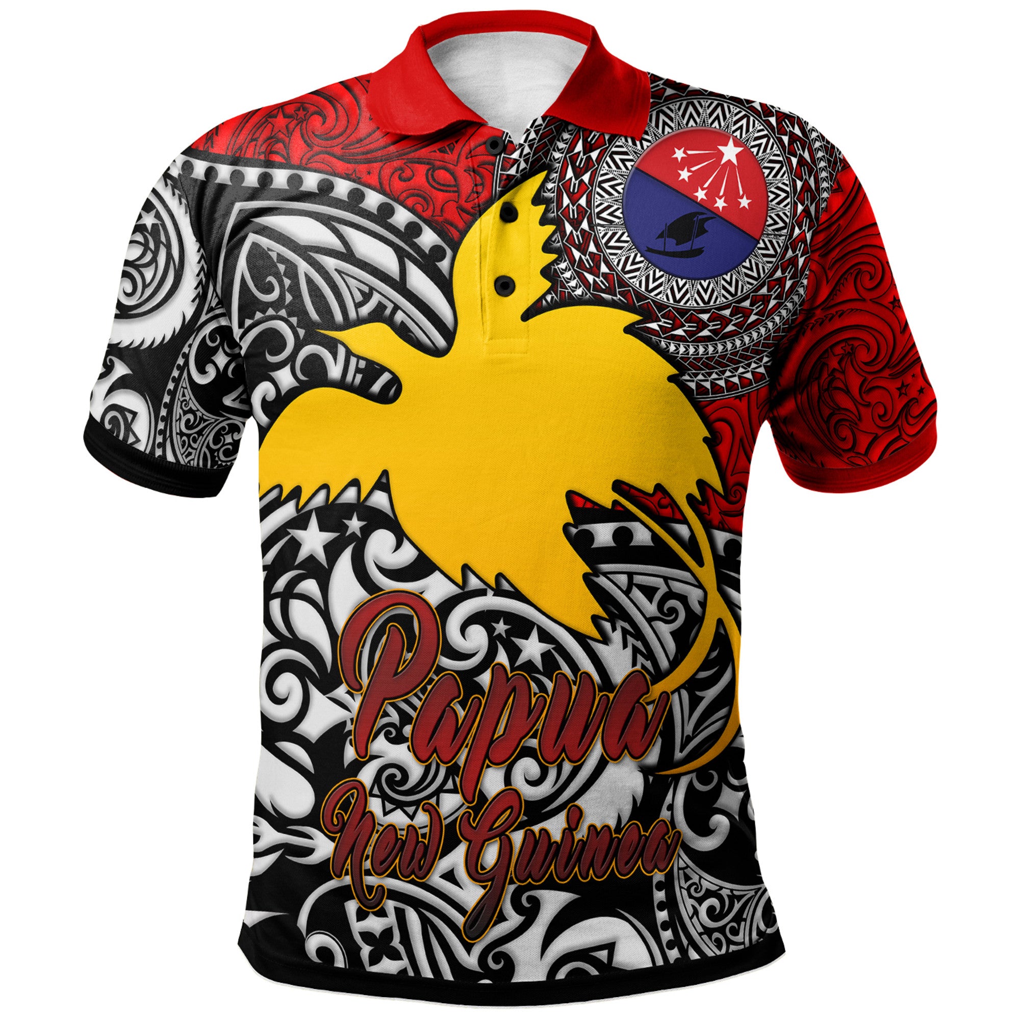 Papua New Guinea Polo Shirt Custom Central Of Papua New Guinea With Polynesian Patterns Polo Shirt Art - Polynesian Pride