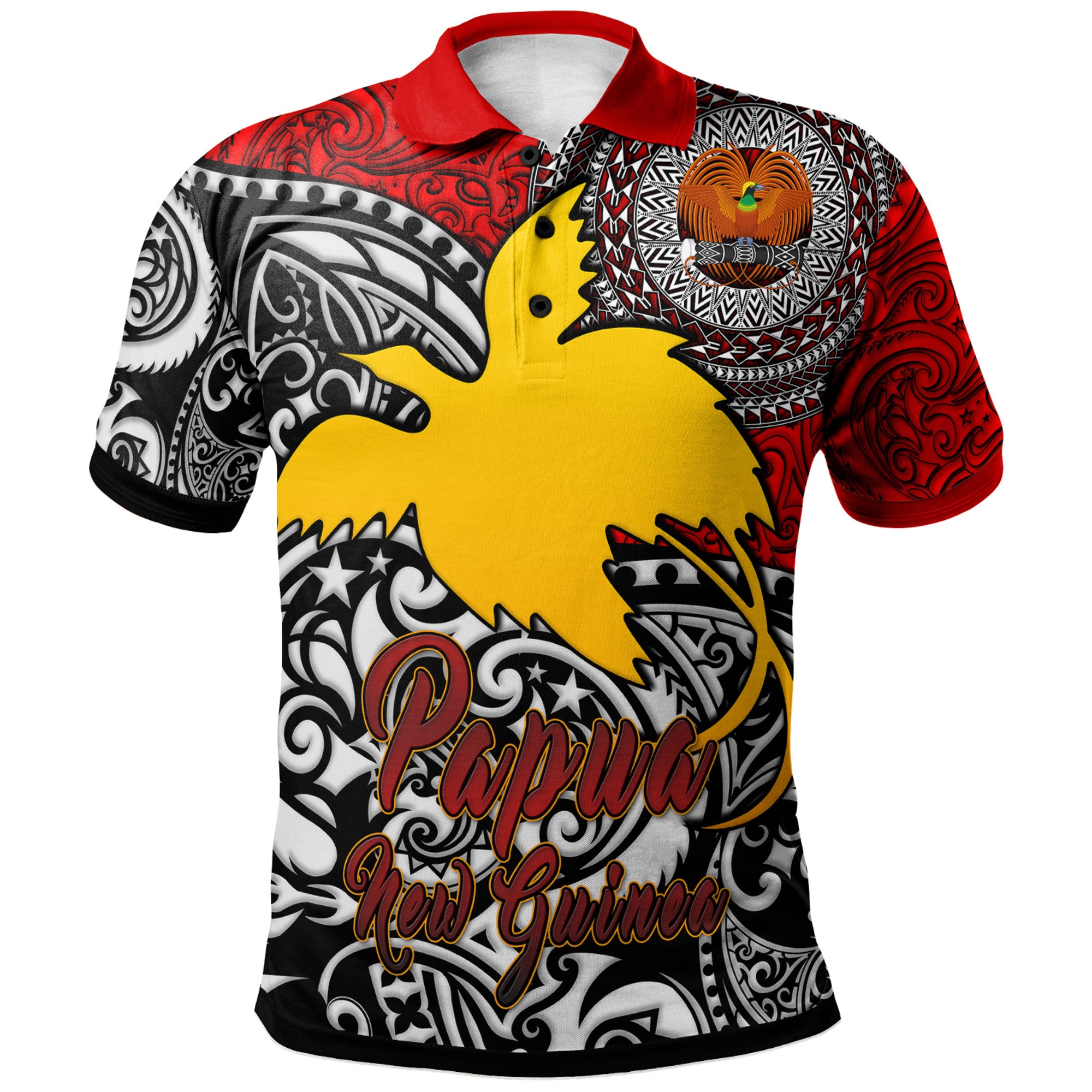 Papua New Guinea Polo Shirt Custom Emblem Of Papua New Guinea With Polynesian Patterns Polo Shirt Art - Polynesian Pride