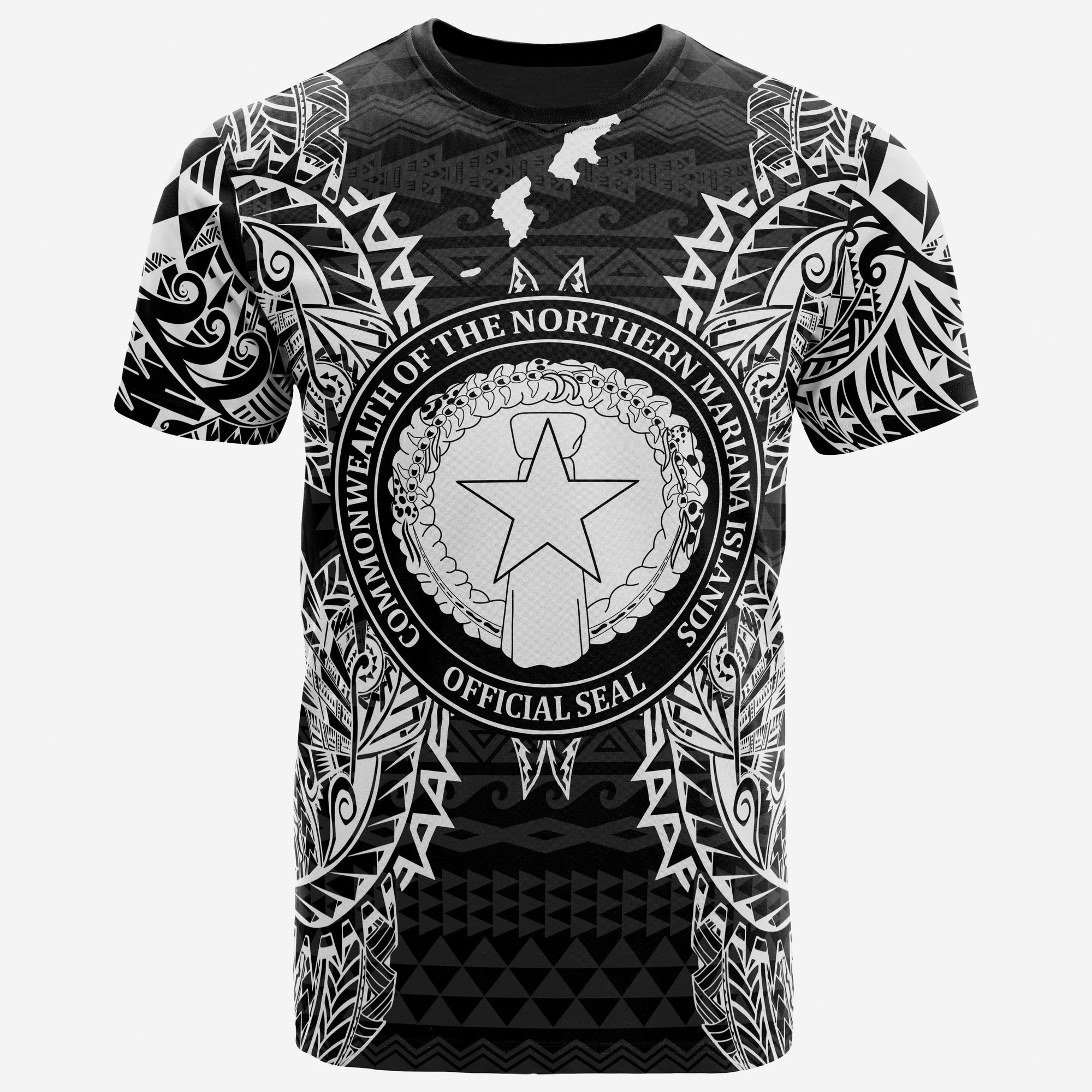 Northern Mariana Islands All T Shirt Northern Mariana Islands Seal Map Polynesian Tattoo White Black Unisex Black - Polynesian Pride
