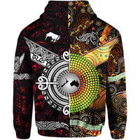 New Zealand Australia Zip Hoodie for Kid Maori and Aboriginal Together Red LT8 - Polynesian Pride