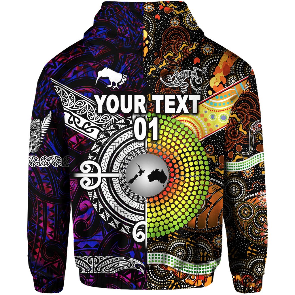 Custom New Zealand Australia Zip Hoodie for Kid Maori and Aboriginal Together Purple, Custom Text and Number LT8 - Polynesian Pride