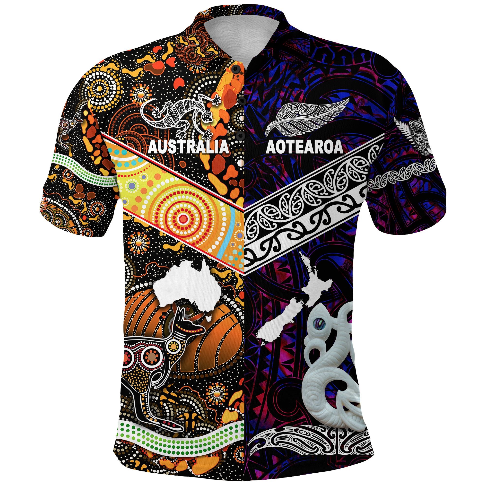 New Zealand Australia Polo Shirt Maori and Aboriginal Together Purple LT8 - Polynesian Pride