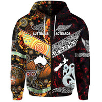 New Zealand Australia Zip Hoodie for Kid Maori and Aboriginal Together Red LT8 - Polynesian Pride