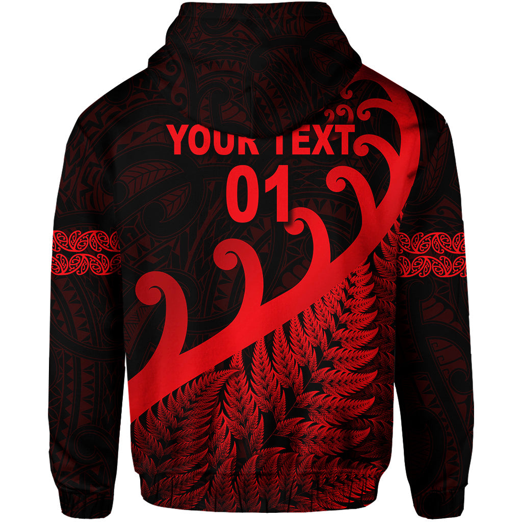 Custom New Zealand Rugby Maori Hoodie Silver Fern Koru Vibes Red LT8 - Polynesian Pride