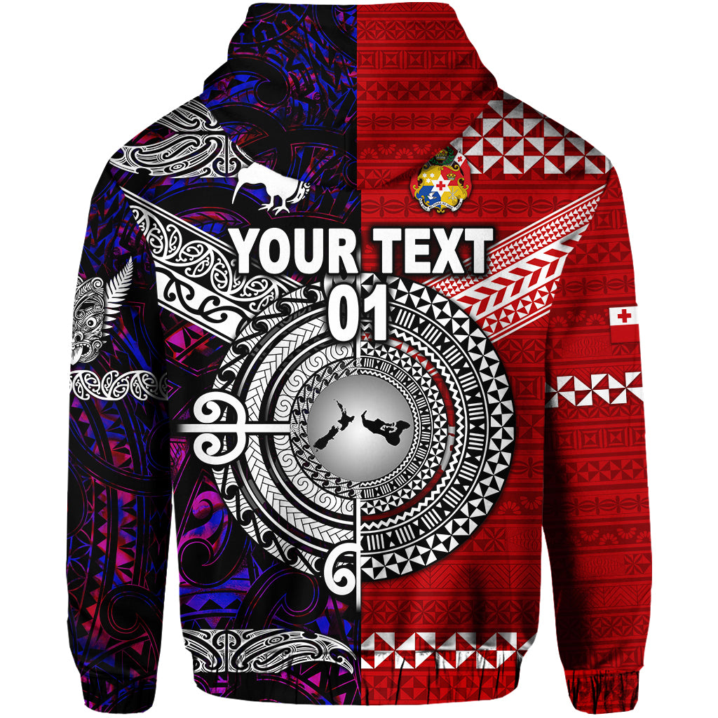 Custom New Zealand Tonga Zip Hoodie Maori and Polynesian Together Purple, Custom Text and Number LT8 - Polynesian Pride