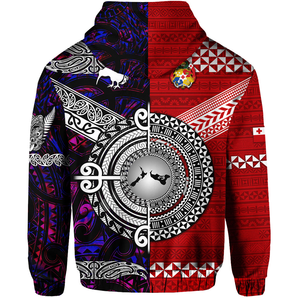 Custom New Zealand Tonga Zip Hoodie Maori and Polynesian Together Purple LT8 - Polynesian Pride