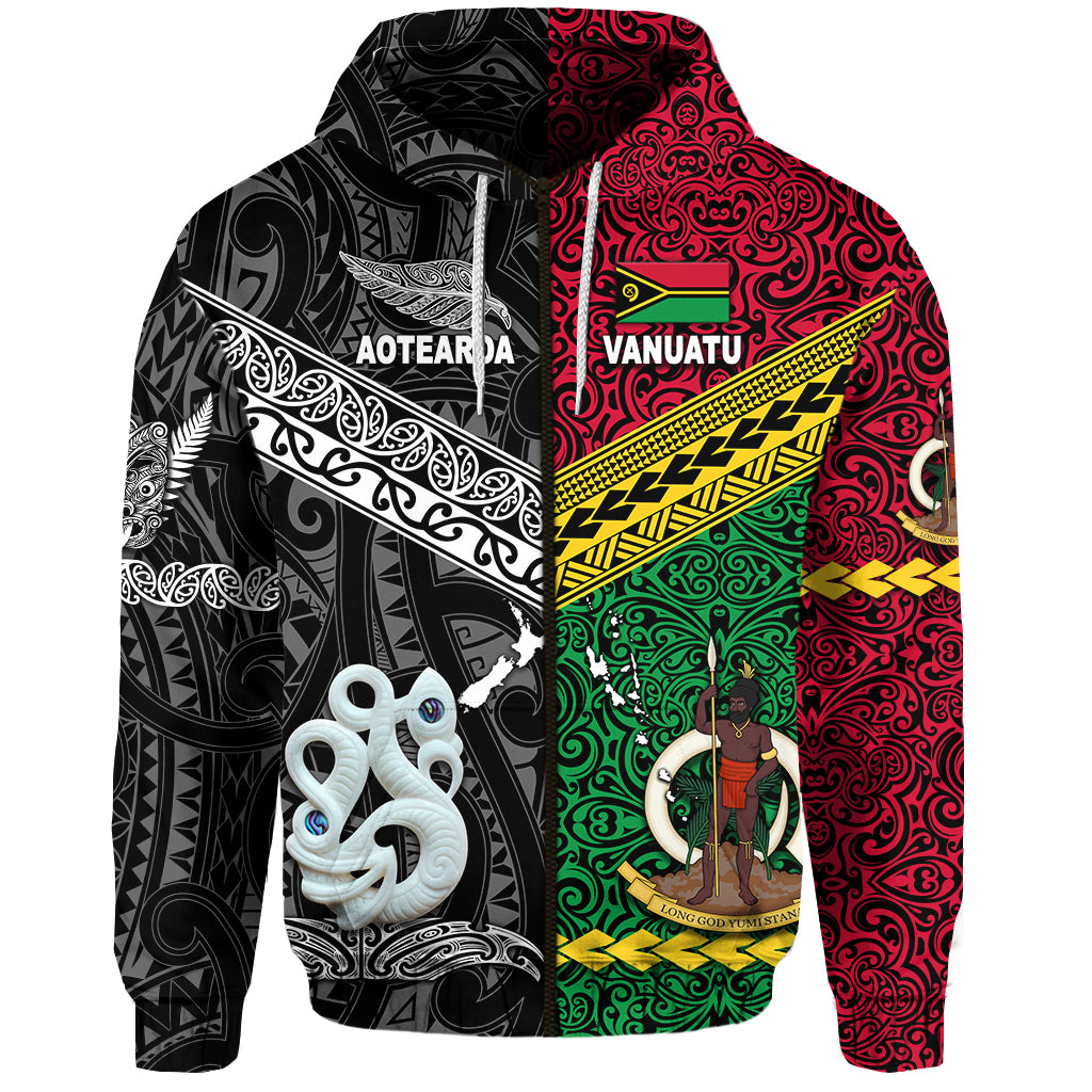 Custom Vanuatu New Zealand Zip Hoodie Together Black, Custom Text and Number LT8 - Polynesian Pride
