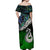 New Zealand Maori Off Shoulder Long Dress - Manaia Paua Shell Glitter Green LT4 - Polynesian Pride