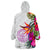 Palau Hibiscus Polynesian White pattern Wearable Blanket Hoodie LT9 - Polynesian Pride
