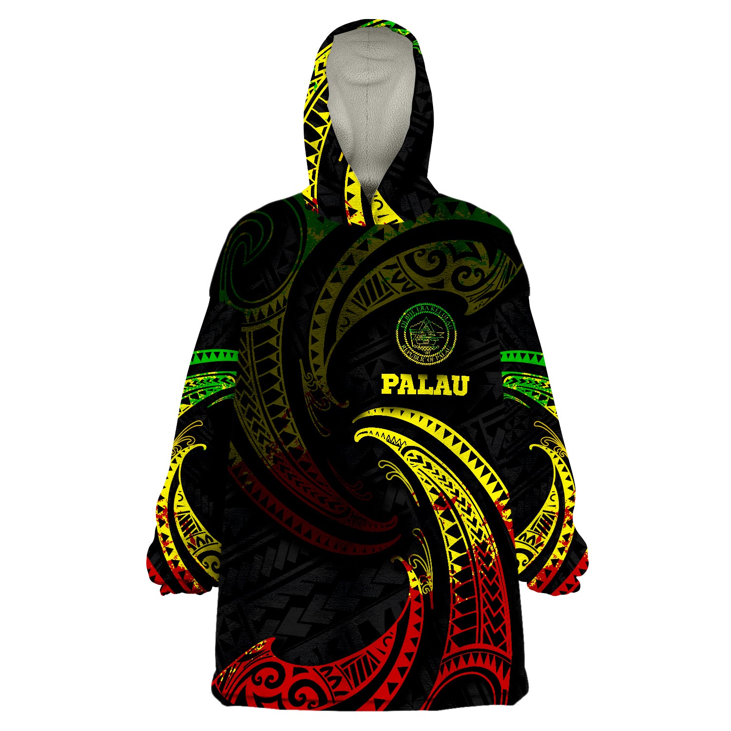 Palau Reggae Tribal Wave Wearable Blanket Hoodie LT9 Unisex One Size - Polynesian Pride