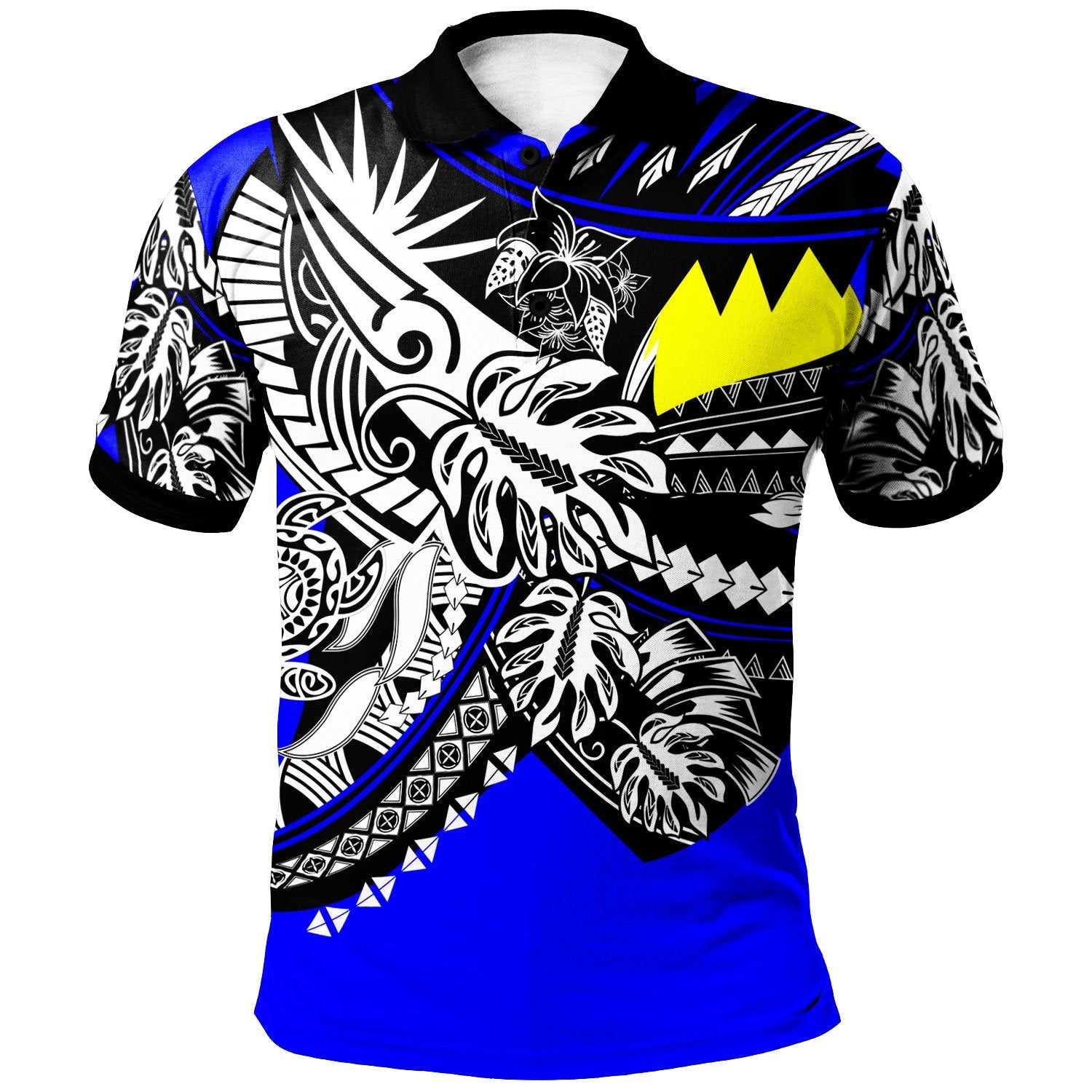 Palau Polo Shirt Tribal Jungle Blue Pattern Unisex Blue - Polynesian Pride