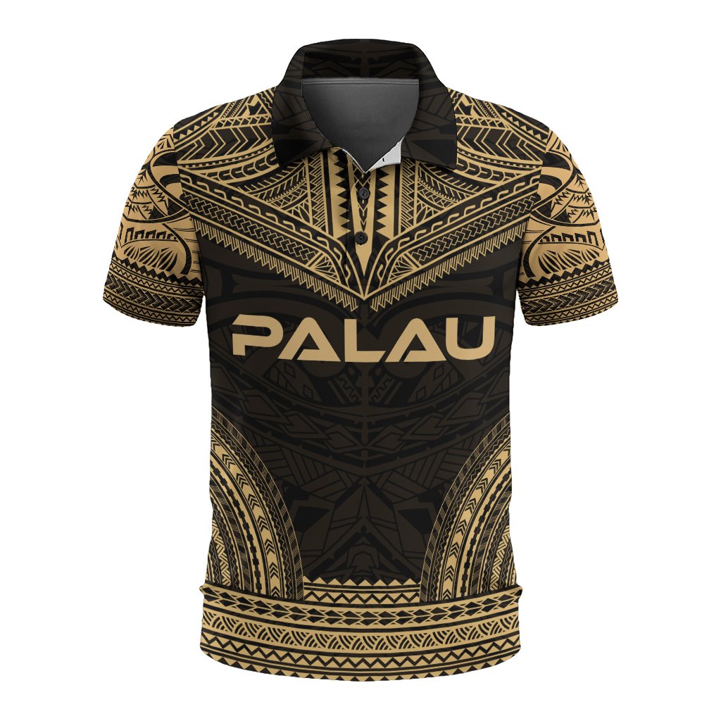 Palau Polo Shirt Palau Seal Polynesian Chief Tattoo Gold Version Unisex Gold - Polynesian Pride