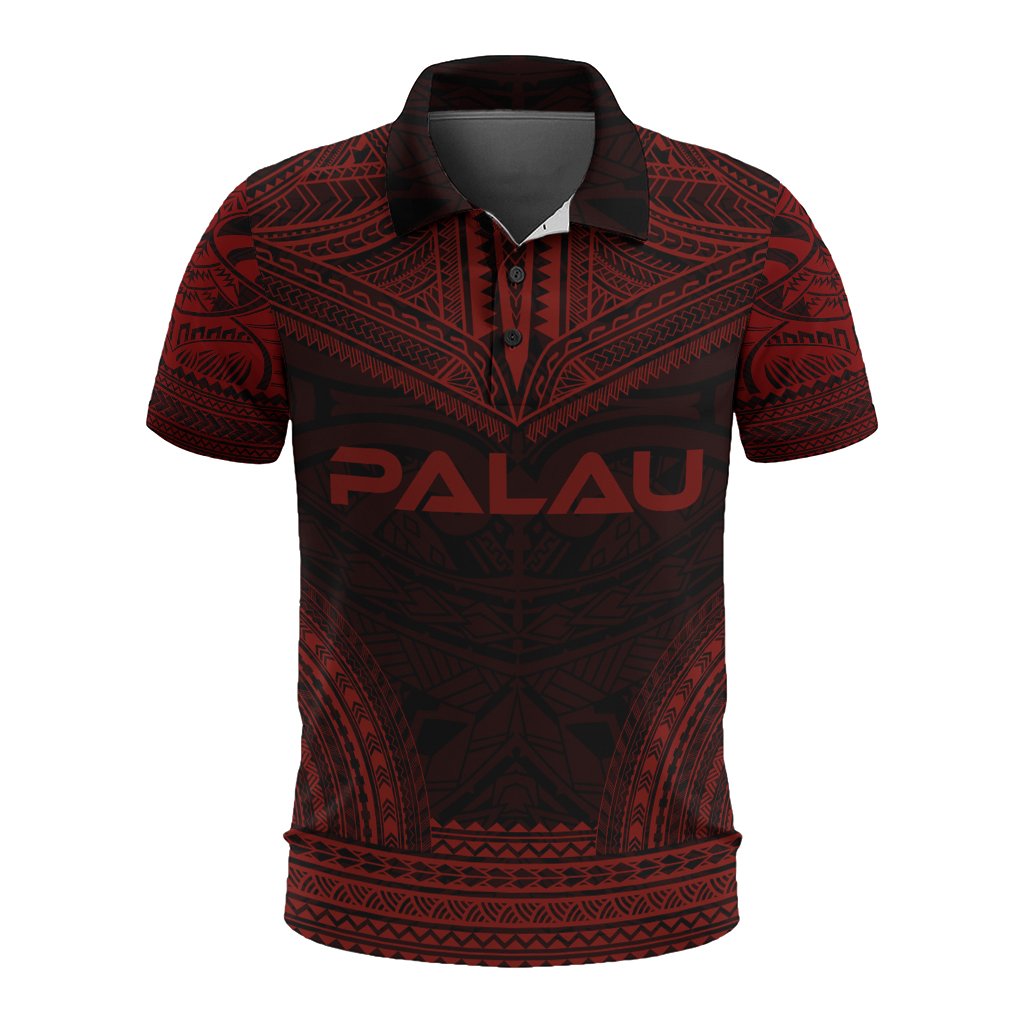 Palau Polo Shirt Palau Seal Polynesian Chief Tattoo Red Version Unisex Red - Polynesian Pride