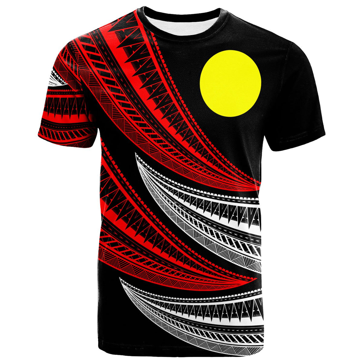 Palau Custom T Shirt Wave Pattern Alternating Red Color Unisex Black - Polynesian Pride