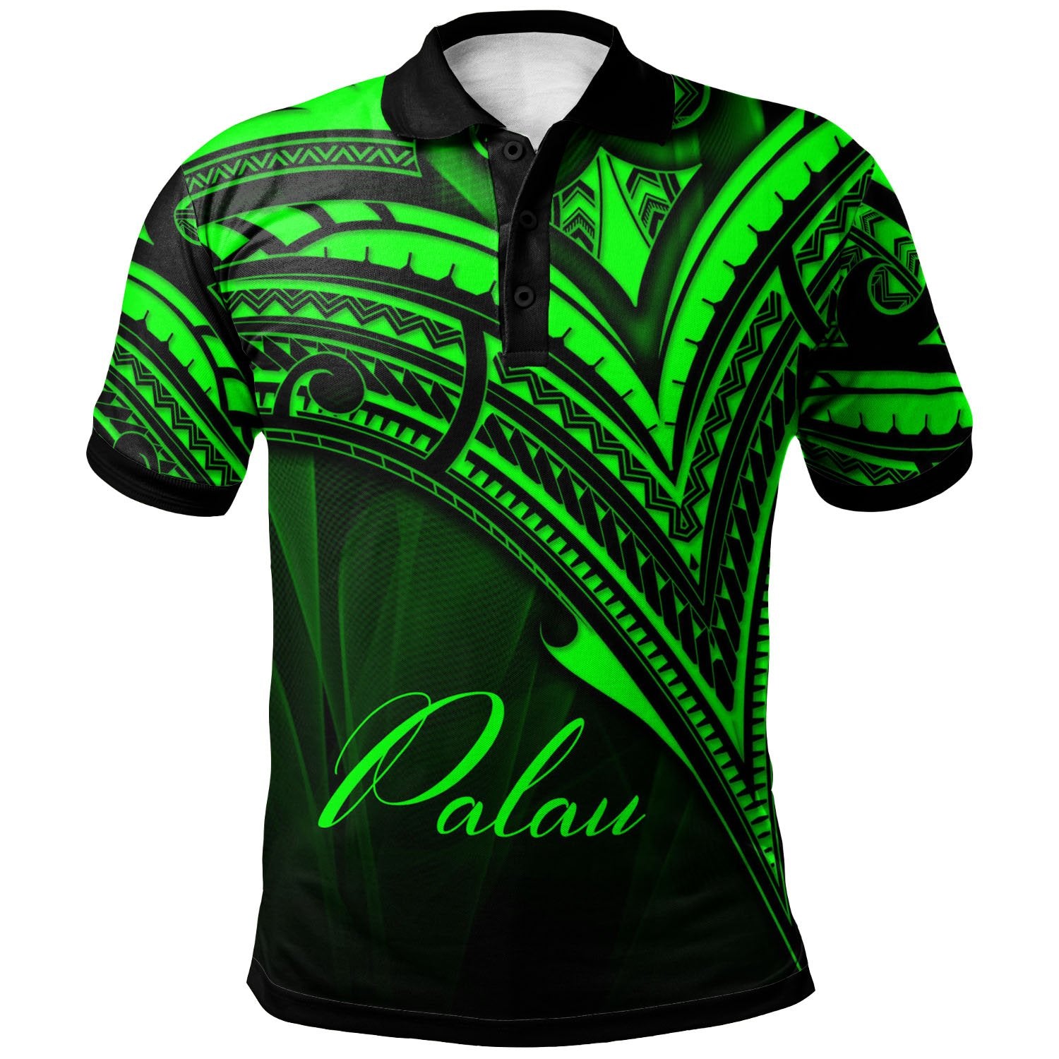 Palau Polo Shirt Green Color Cross Style Unisex Black - Polynesian Pride