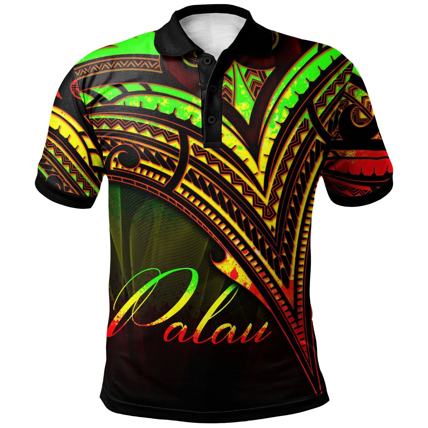 Palau Polo Shirt Reggae Color Cross Style Unisex Black - Polynesian Pride