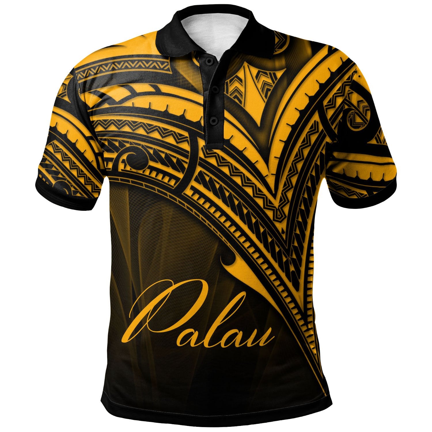 Palau Polo Shirt Gold Color Cross Style Unisex Black - Polynesian Pride