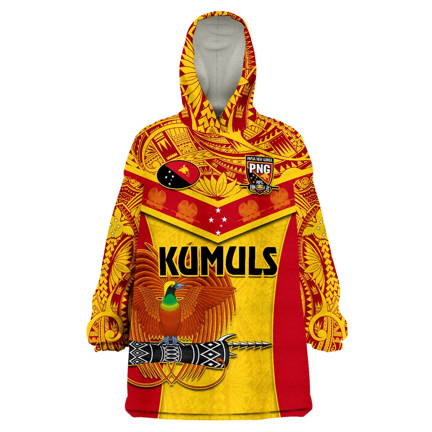 Papua New Guinea Rugby PNG Kumuls Bird Of Paradise Yellow Wearable Blanket Hoodie LT14 Unisex One Size - Polynesian Pride