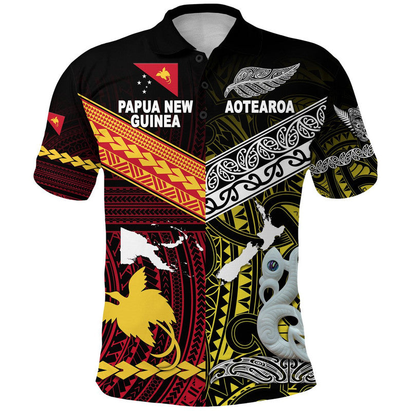 New Zealand Papua New Guinea Polo Shirt Maori and Polynesian Together Yellow LT8 Yellow - Polynesian Pride