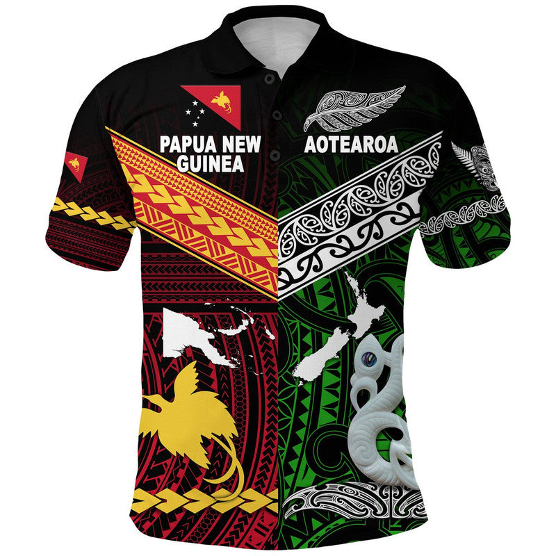 Custom New Zealand Papua New Guinea Polo Shirt Maori and Polynesian Together Green LT8 Green - Polynesian Pride