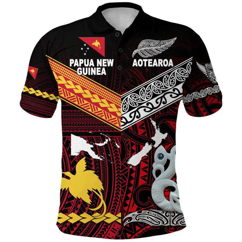 Custom New Zealand Papua New Guinea Polo Shirt Maori and Polynesian Together Red LT8 Red - Polynesian Pride