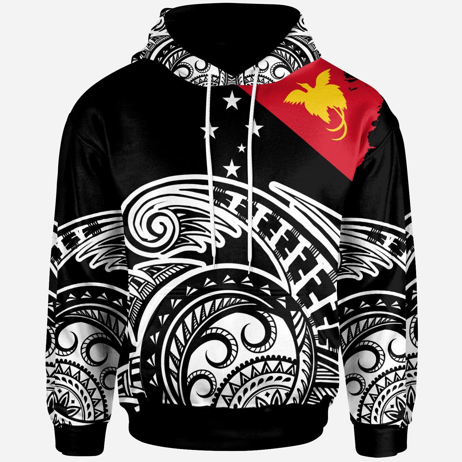 Papua New Guinea Custom Hoodie Ethnic Style With Round Black White Pattern Unisex Black - Polynesian Pride