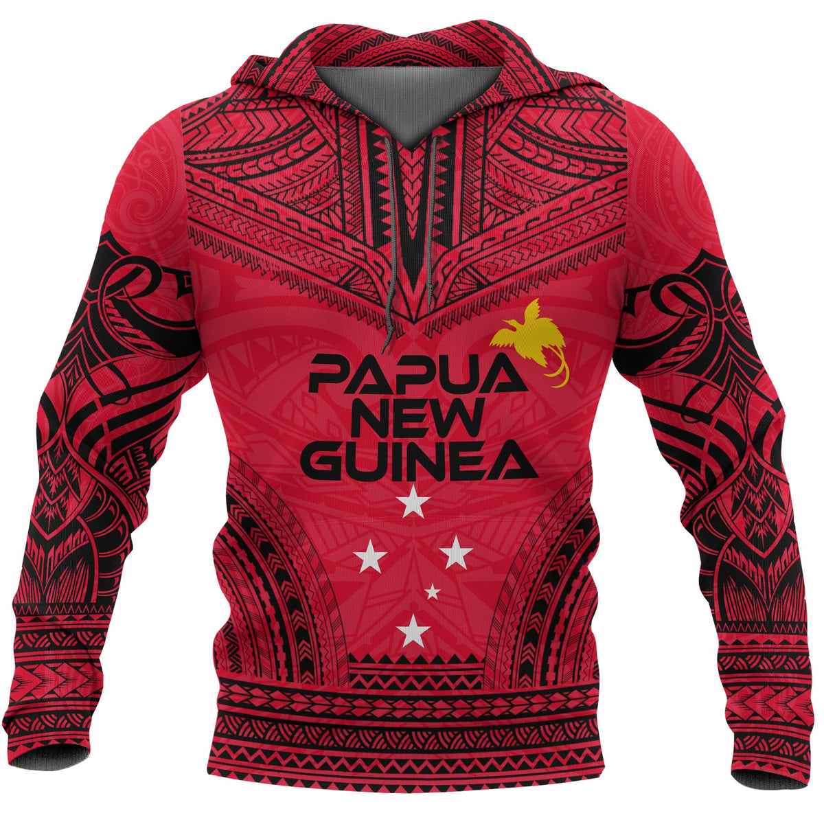 Papua New Guinea Polynesian Chief Hoodie Unisex Red - Black - Polynesian Pride