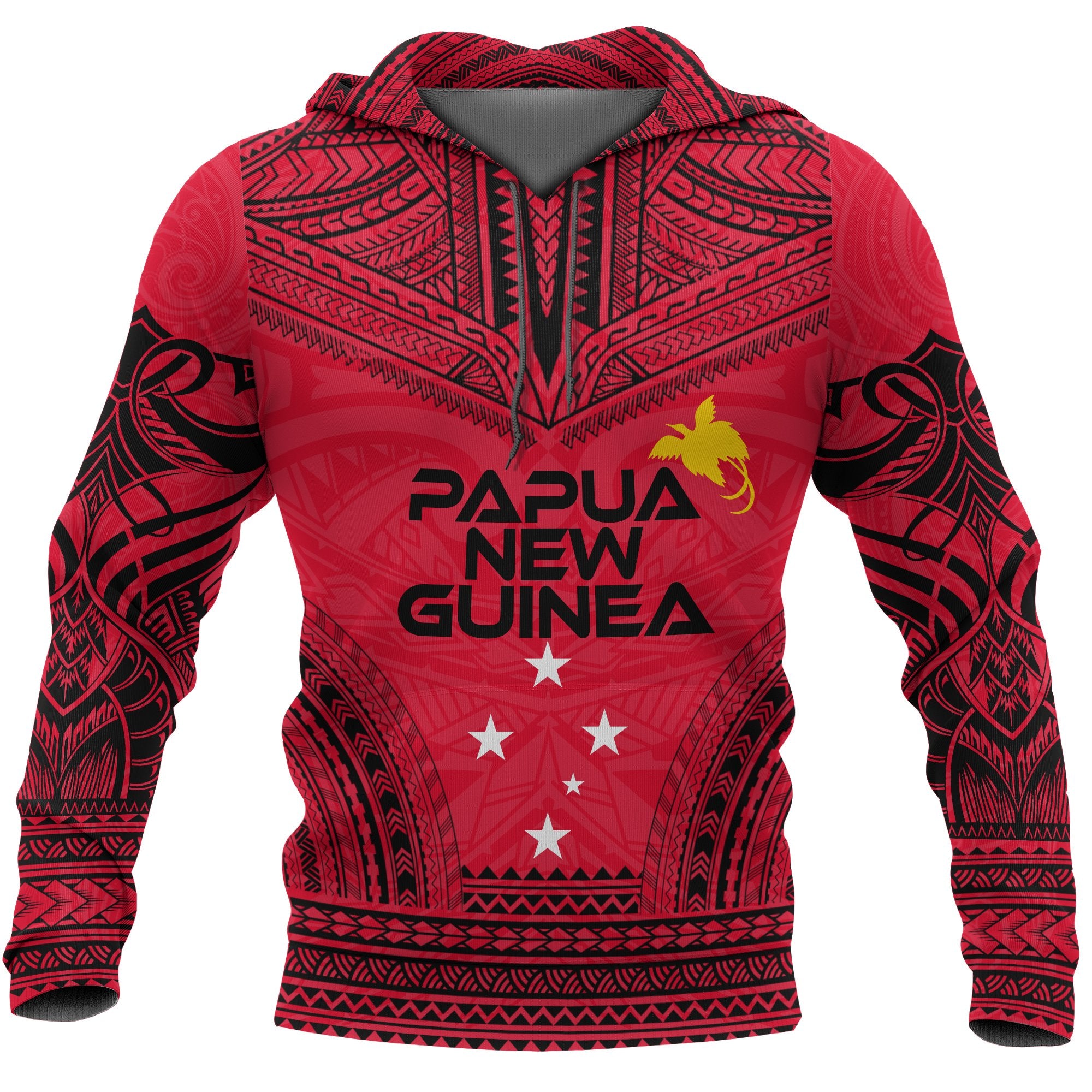 Papua New Guinea Polynesian Chief Hoodie Unisex Red - Black - Polynesian Pride