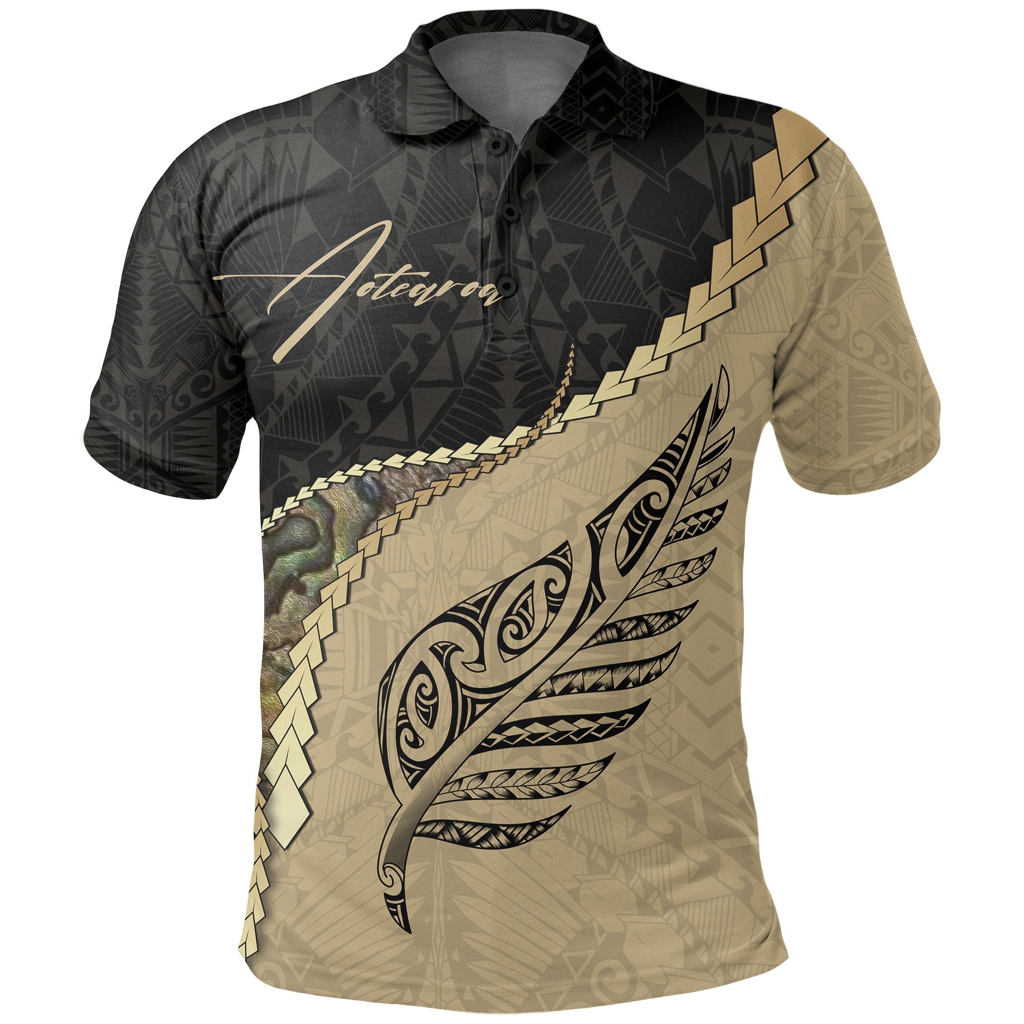 New Zealand Maori Silver Fern Polo Shirt, Paua Shell Golf Shirts Signatrue Unisex Black - Polynesian Pride