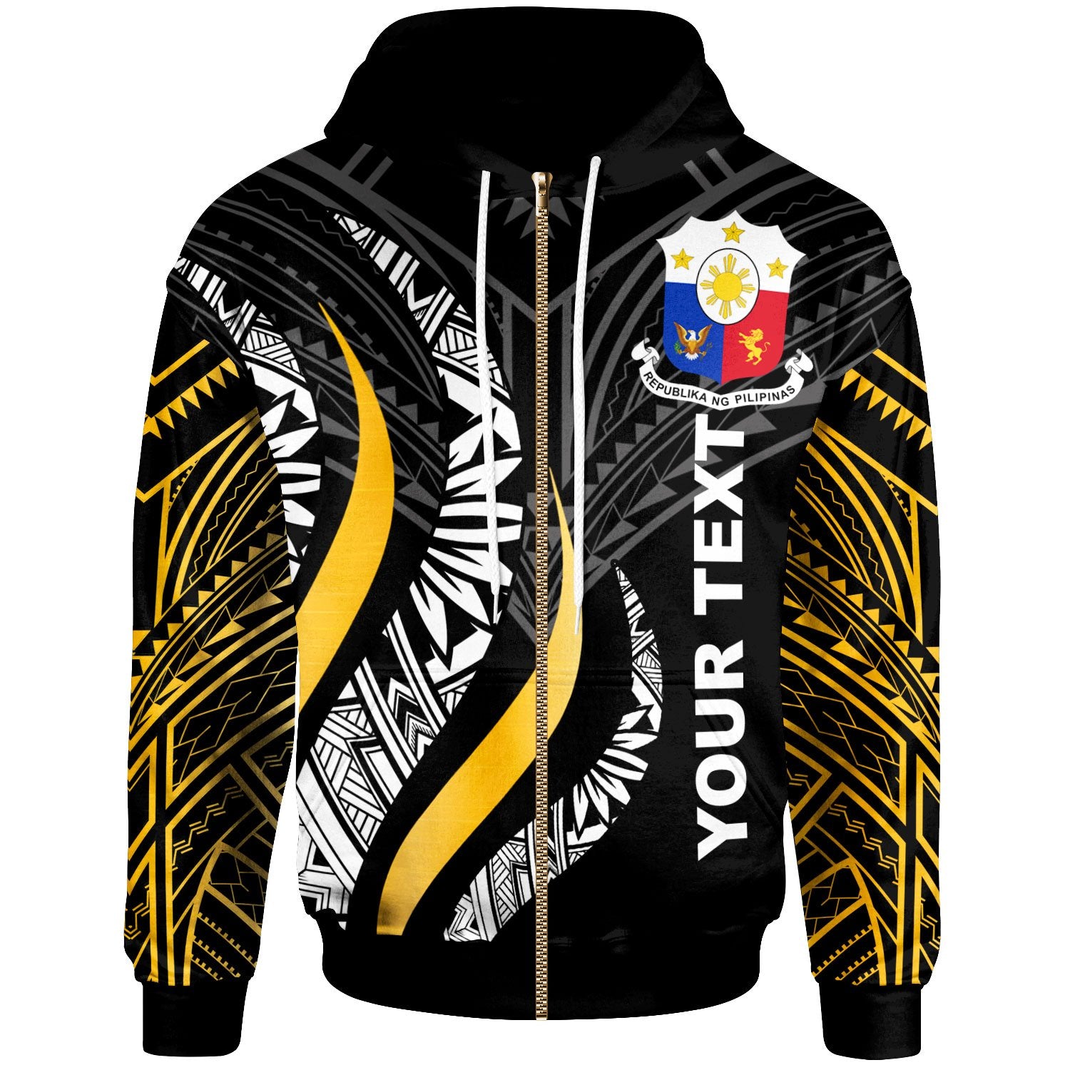 philippines-custom-personalised-zip-up-hoodie-philippine-strong-fire-pattern-gold