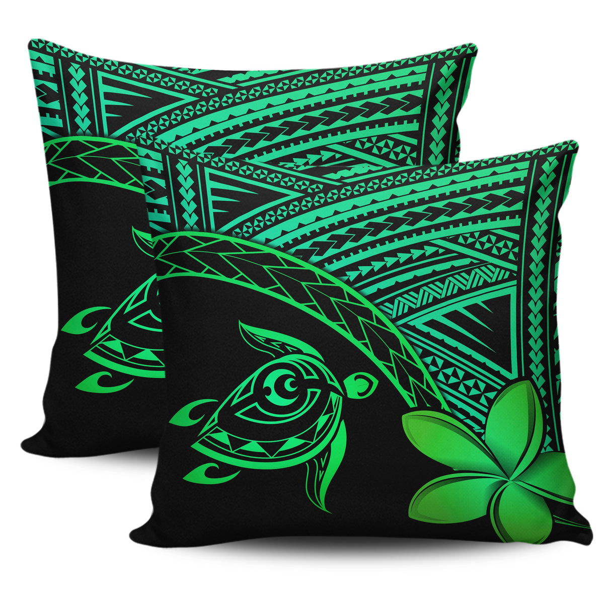 hawaiiPillow Cases - Hawaii Turtle Plumeria Green One Size 18"x 18" (Twin Sides) (Set of 2) Green - Polynesian Pride