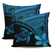 hawaiiPillow Cases - Hawaii Turtle Plumeria Blue One Size 18"x 18" (Twin Sides) (Set of 2) Blue - Polynesian Pride