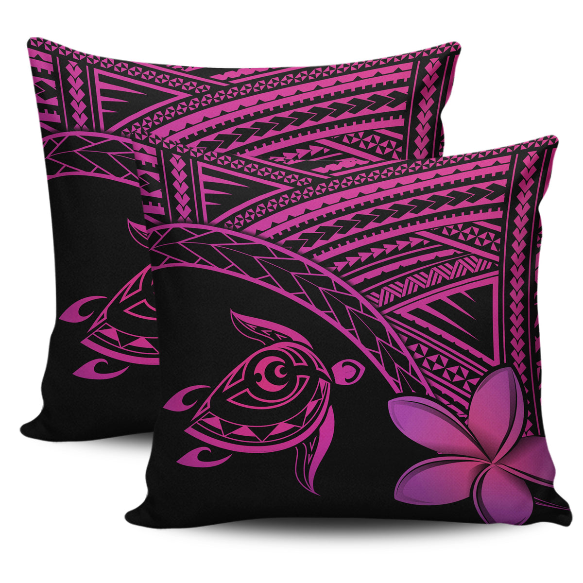 hawaiiPillow Cases - Hawaii Turtle Plumeria Pink One Size 18"x 18" (Twin Sides) (Set of 2) Pink - Polynesian Pride