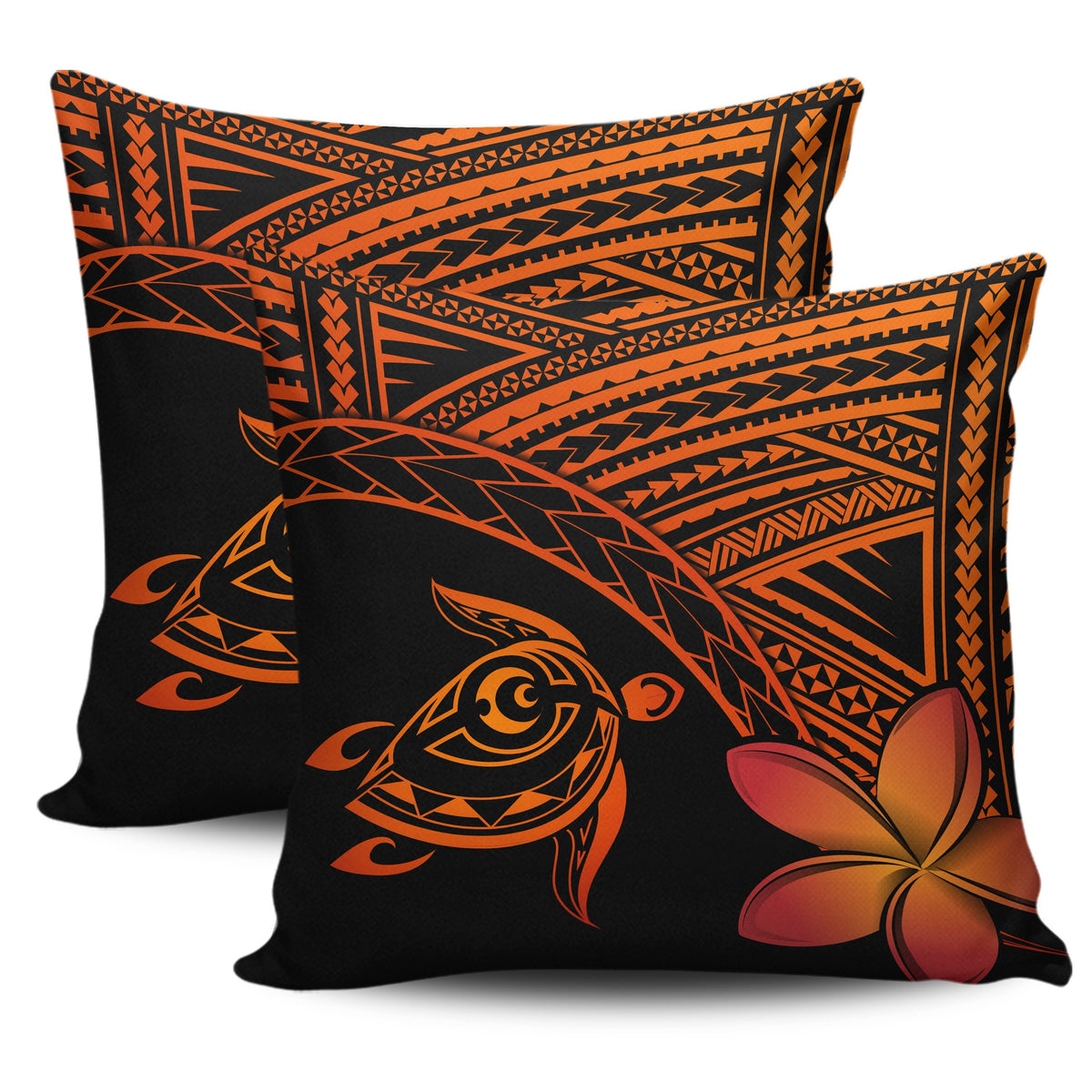 hawaiiPillow Cases - Hawaii Turtle Plumeria Orange One Size 18"x 18" (Twin Sides) (Set of 2) Orange - Polynesian Pride