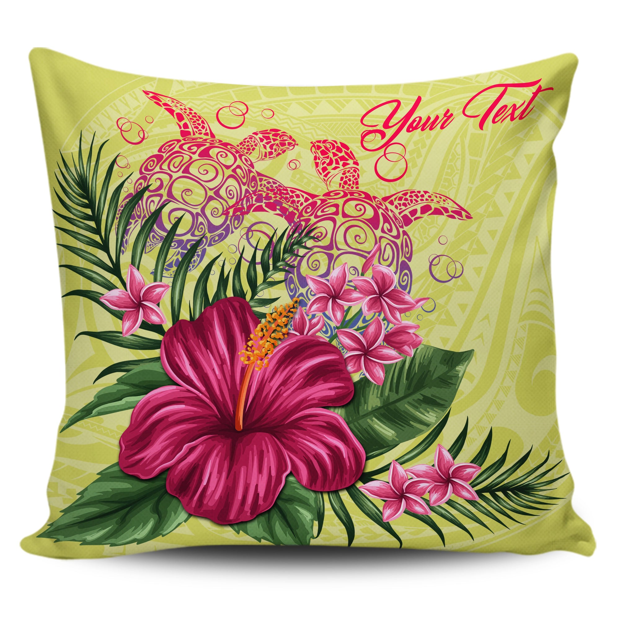 Personalized Hawaii Turtle Hibiscus Flower Polynesian Pillow Covers - Dulcie Style - AH One Size Yellow - Polynesian Pride