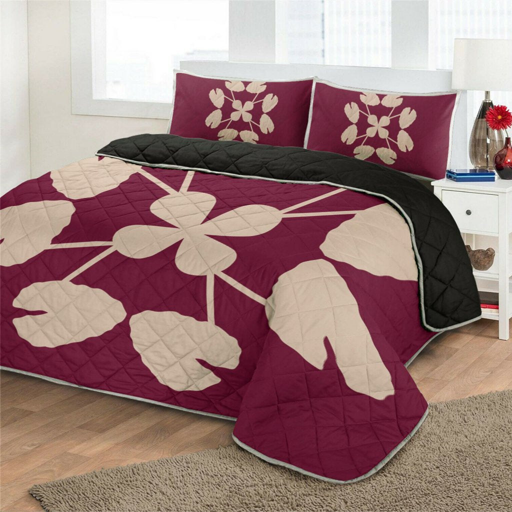 Hawaiian Royal Pattern Quilt Bed Set - Pink - D3 Style - Polynesian Pride