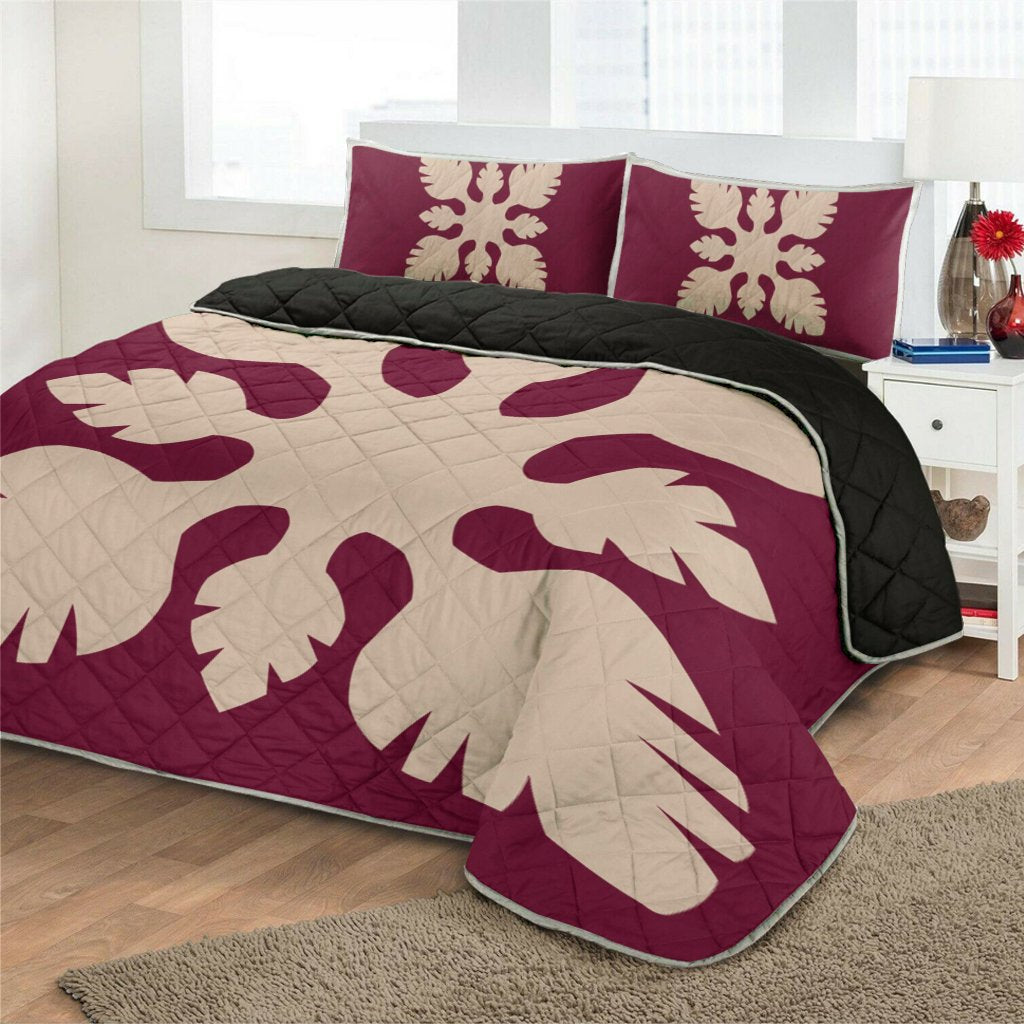 Hawaiian Royal Pattern Quilt Bed Set - Pink - B1 Style - AH - Polynesian Pride